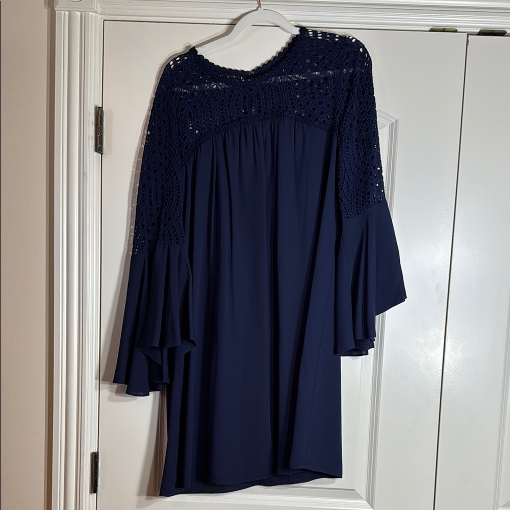 Lilly Elegant Navy Blue Dress with Lace Detailing